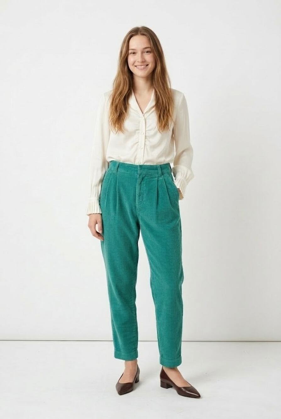 Masscob Pleated Corduroy Tapered Trousers Teal Green 38 US 6